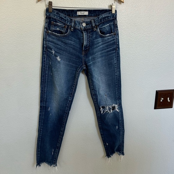 Moussy Dark Blue Distressed Ankle Jeans - Picture 1 of 14